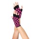 Acrylic Checkerboard Fingerless Gloves (One Size,Black/Purple)
