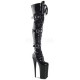 10 Inch Heel, 6 1/4 Inch Platform Lace-Up Thigh Boot (5,Black Str Pat/Black)