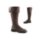 1 1/2 Inch Flat Heel Men's Cuffed Knee High Boot (Medium,Brown Pu)